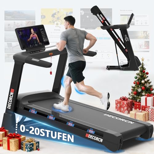 Decorcn Profi Laufband für Zuhause Klappbar, Laufbänder mit Steigung, Leiser Motor, Treadmill for Home mit Große Lauffläche, WiFi, Bluetooth, APP, Deutsche Qualitätsmarke, TÜV-geprüft Decorcn Profi Laufband für Zuhause Klappbar, Laufbänder mit Steigung, Leiser Motor, Treadmill for Home mit Große Lauffläche, WiFi, Bluetooth, APP, Deutsche Qualitätsmarke, TÜV-geprüft