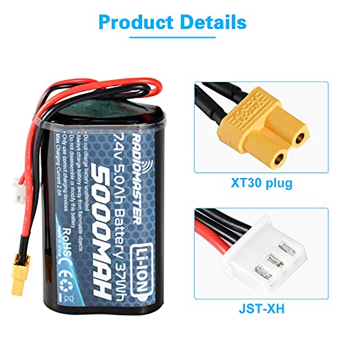 SolaGood RadioMaster TX16S 7.4V 5000mAh 2S XT30 Battery, Long-Lasting