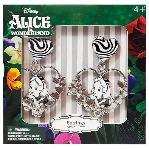 LUV HER Disney Alice in Wonderland Earrings Gift Sets - Floral Dangle - Hypoallergenic Nickel-Free - Ideal Gifts for Girls' Parties, Costumes Ages 4+