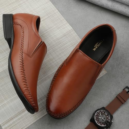 Image of Liberty Fortune HML-18E Moccasin Shoes for Men - Brown, Tan, Non-Lacing Casual Formal Slip-On Moccasin Stylish Shoes Ideal for Office, Party, Comfortable Lightweight