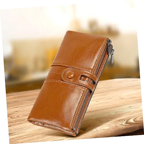 1Pc Vintage Magnetic PU Wallet for Women Khaki Long Clutch Purse with Smooth Zippers Stylish Design and Exceptional Reliability for Everyday Use2