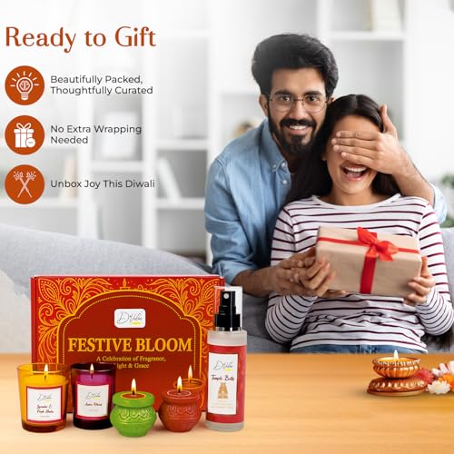 Image of D'Velas Festive Bloom Gift Hamper | Scented Candle, Room Freshener & Decorative Diyas | Premium Fragrance & Holiday Decor Gift Box for Home, Office, Friends, Family & Corporate Gifting