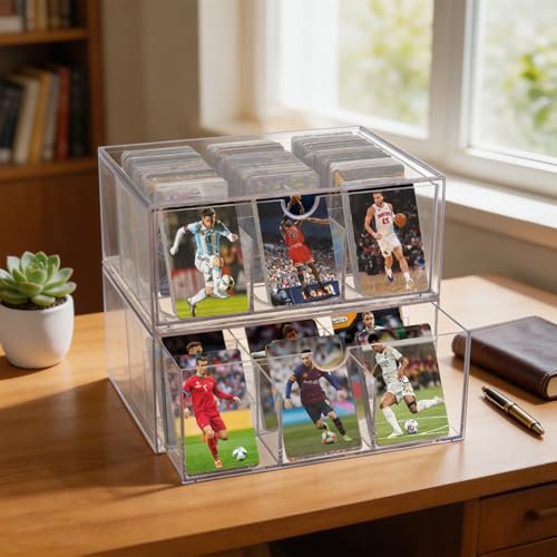 HFYZZ 2 Pack Trading Card Storage Box - 3200+ Clear Plastic Cards Storage Organizer with Dividers Stackable MTG Cards Display Case for MTG,TCG, PTCG, Sports Cards - image 7