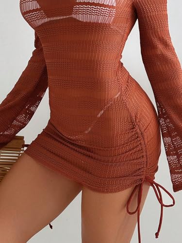 Image of ZAFUL Womens Swimsuit Cover Up Dress Off Shoulder Hollow Coverup Bathing Suit Mesh Swim Beach Dress