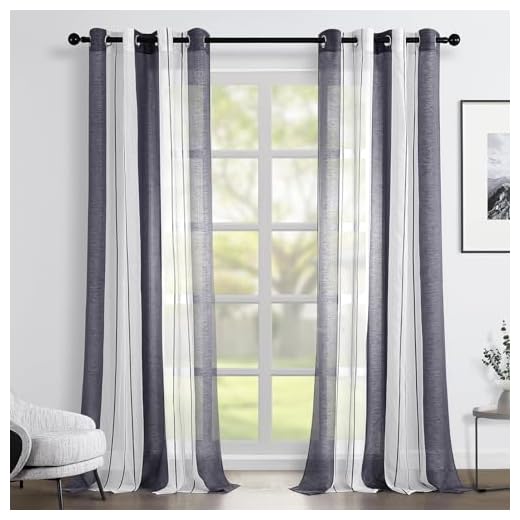 Topfinel Lot de 2 Rideau Voilage Imprimes Rideaux pour Fenetre de Salon Moderne Cuisine Chambre Adulte à Oeillets Panneaux de Rideaux Intérieurs Semi-Transparent Blanc+Gris Rayures 140x245