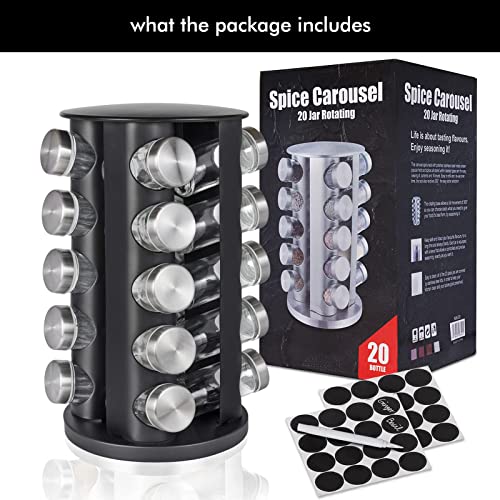Baker Boutique Spice Rack, Spice Rack Organizer For Countertop, Rotating Spice Rack With Jars, Spinning Spice Rack Shelf, Revolving Spice Rack For Kitchen (Black) #TOP7