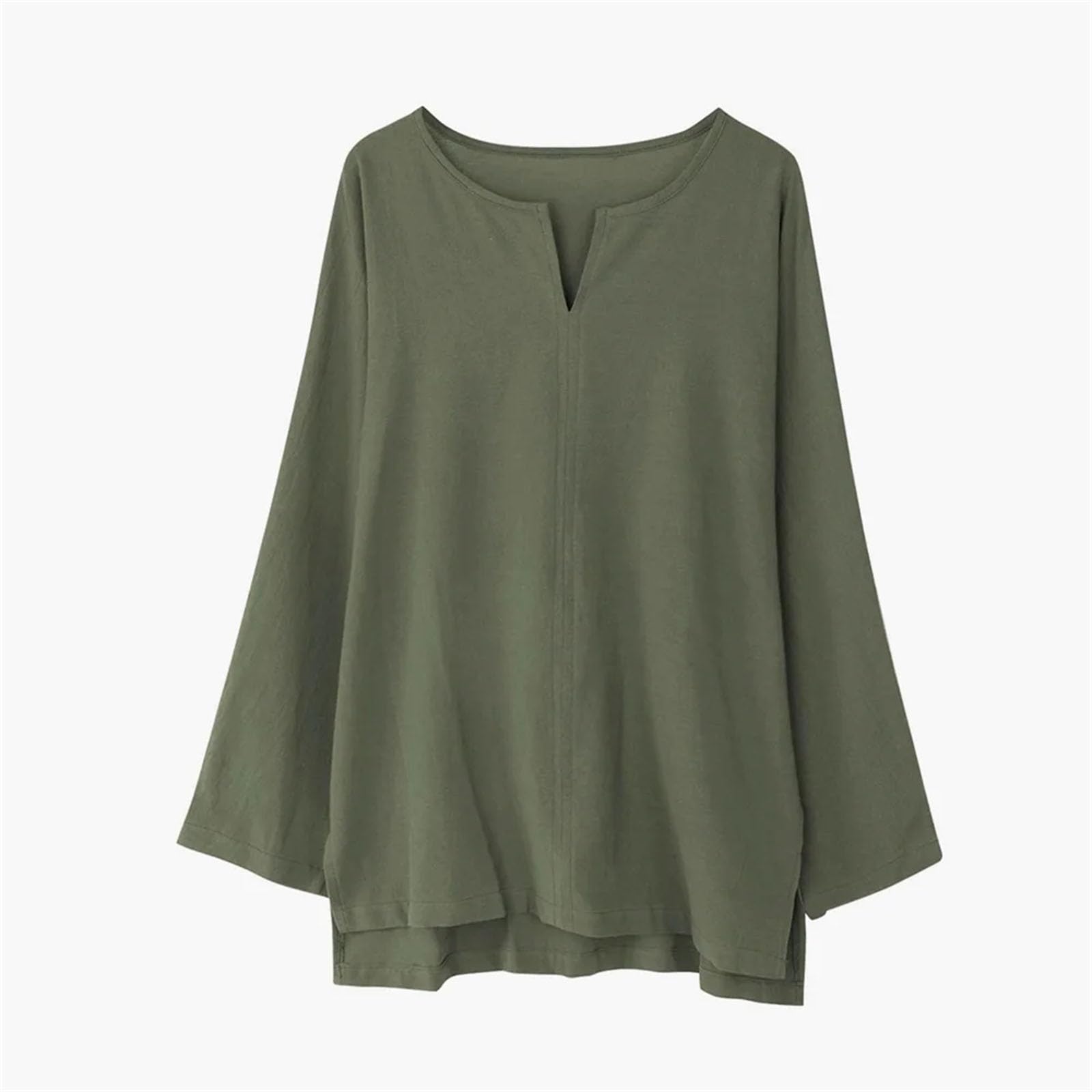 Camicie da uomo a maniche lunghe in cotone e lino tinta unita allentato casual morbido top base abbigliamento quotidiano moda scollo a V pullover