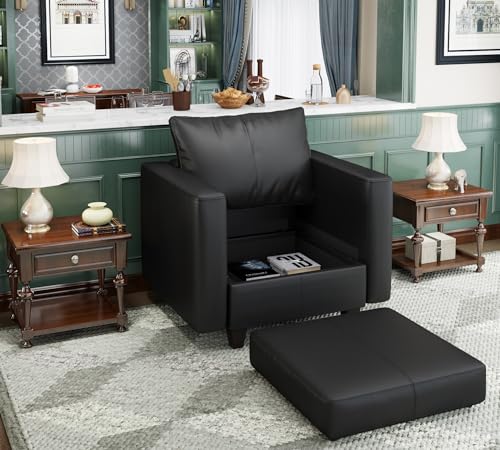 Sillón Modular Moderno Negro de Cuero Artificial miniatura 4