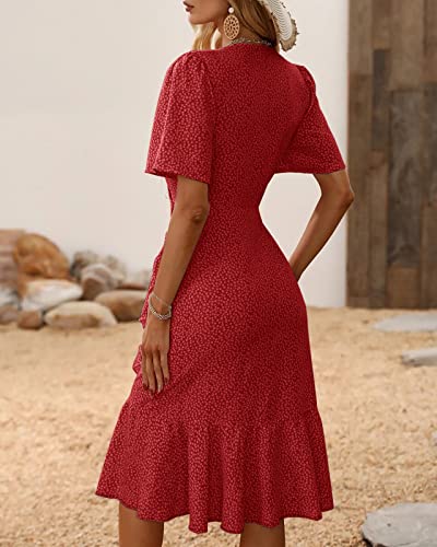 Febriajuce Women's Summer Wrap Maxi Dress Casual Boho Floral V Neck Short Sleeve Ruffle Hem Flowy Split Beach Long Dresses2