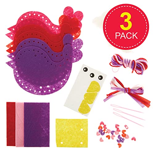 Baker Ross FX418 Bird Love Heart Sewing Kits - Pack of 3, Valentine's Sewing Craft Kits for Kids Purple, pink, red - Image 2