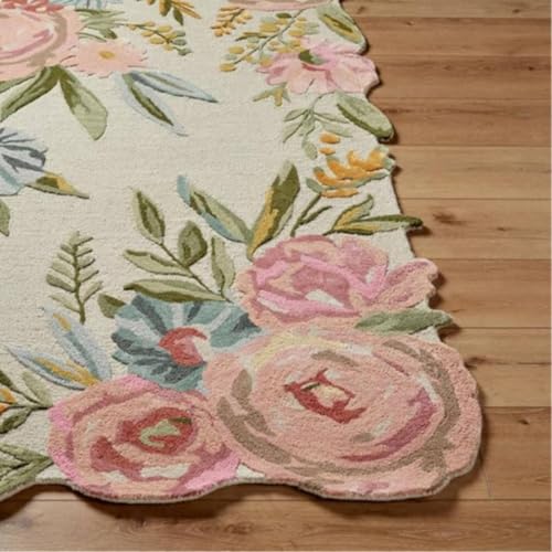 Image of Handmade Tufted Irregular Shape Wool Area Rug Botanical Design, Thick & Soft Carpet for Living Room, Bedroom Hall Room Color Multi Size 5X7 feet (150x210cm)