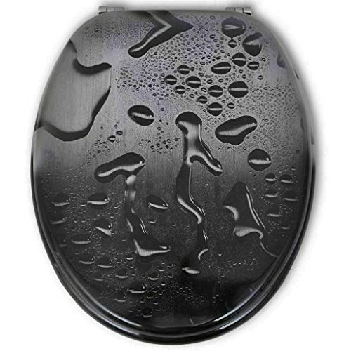 BPIL Novelty Wooden Toilet Seat MDF Resin Retro Comfortable Durable 3D Printed Design Oval Shaped Lid Fitting Strong Silver Steel Hinges Standard Size Ideal Bathroom Seats(Water Drop)