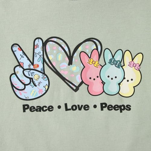 Image of SOFEON Kids Girls Easter Shirt Bunny Peace Love Peeps T-Shirt Cute Funny Rabbit Graphic Tees Short Sleeve Casual Tops