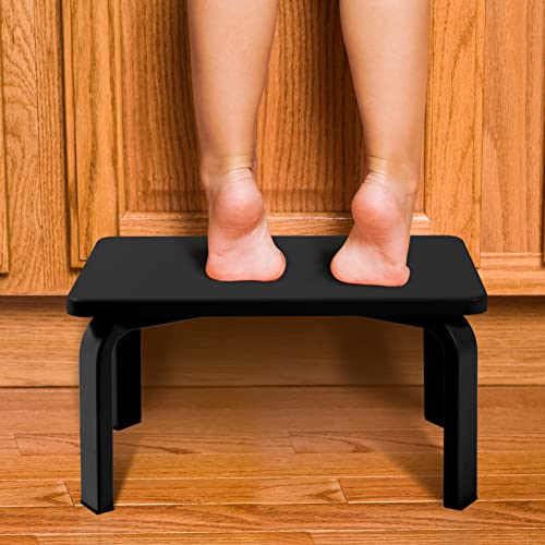 Houchics Wooden Step Stool for Kids, Wood Step Stool with Non-Slip Pads, Bathroom Potty Stool & Kitchen Black Step Stools, Kids Step Stool, Small Step Stool (Black)
