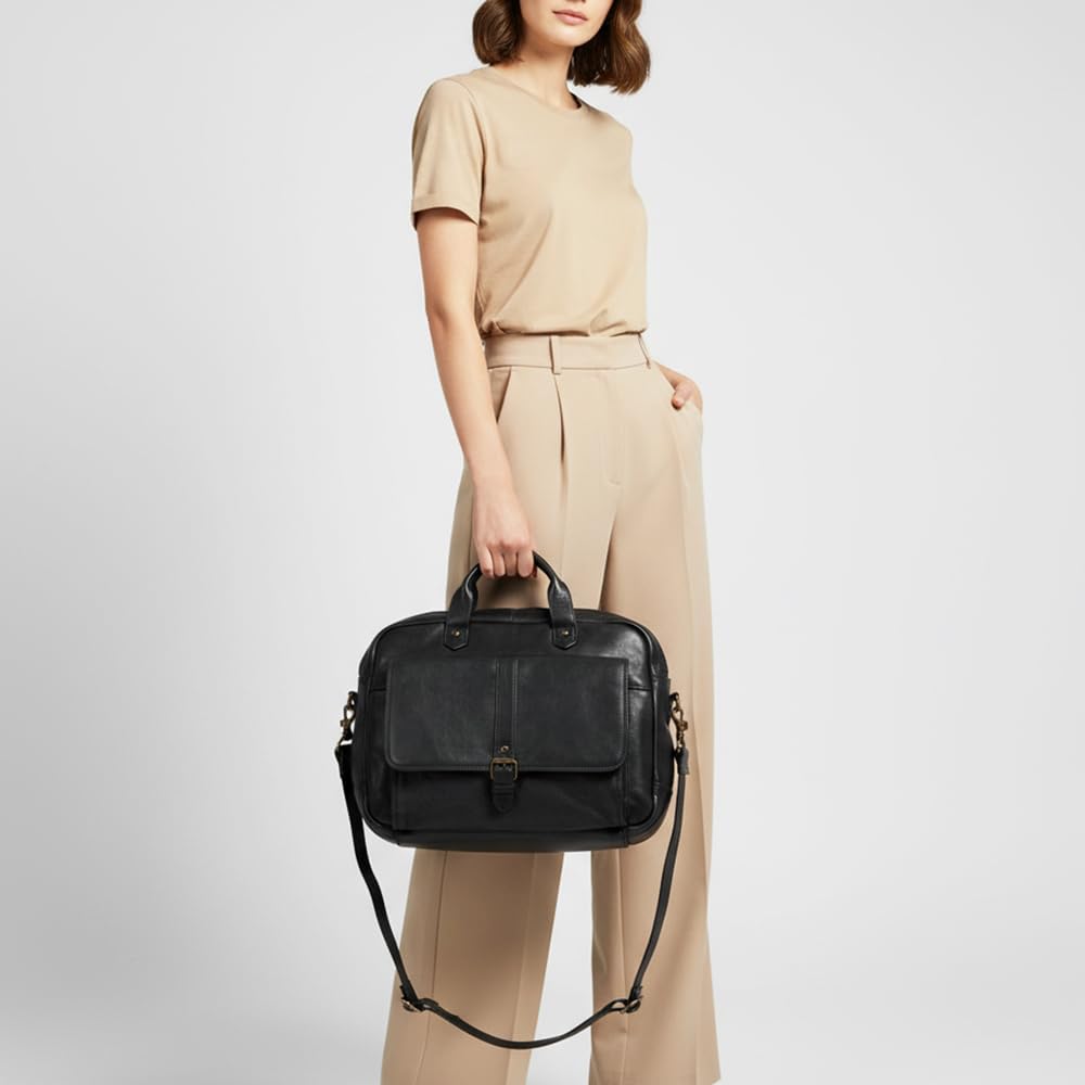 Spaghetti Western Swc417Blk Briefcase Vintage Handmade Drum Dyed Genuine European Cowhide Leather Women Bag Western Handbag Purse