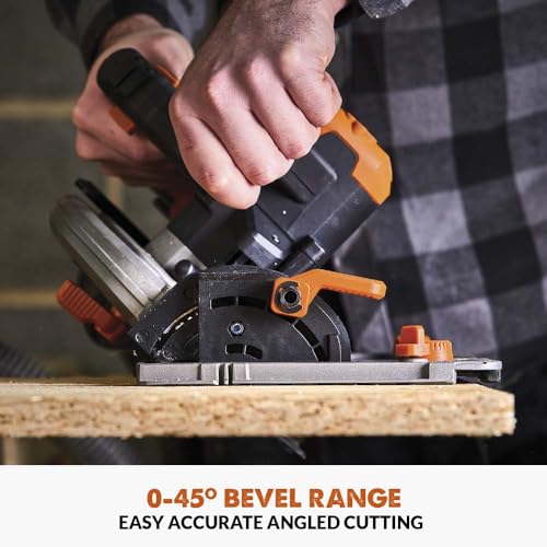 Image of Evolution R185CCSX-Li 7-1 /4 in. Cordless Track Compatible Circular Saw | Brushless 20V Motor | 0-45 Bevel & 64mm Depth of Cut | Multi-Material Cutting | Includes Blade, Battery & Charger