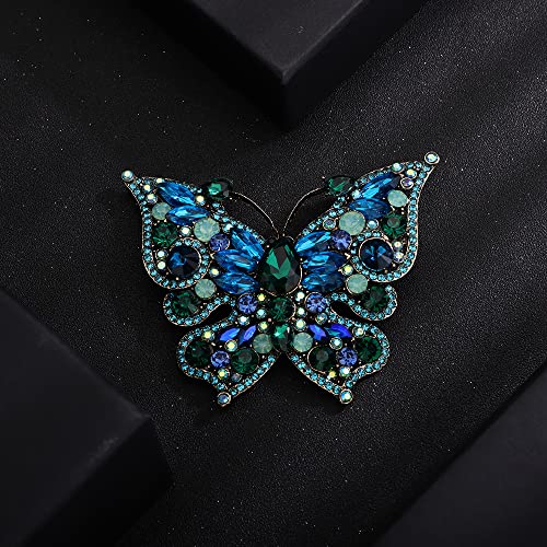 Image of Green Blue Rhinestones Beads Statement Butterfly Brooch Dancing Prom Brooch Pin for Unisex Groom Brides Wedding Jewelry