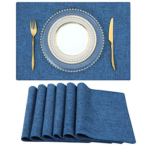 Homing Navy Blue Cotton Linen Blend Placemats For Dining Table Set Of 6 – Washable Farmhouse Kitchen Mats For Indoors & Outdoors, Easy To Clean, 13 X 19 Inch #TOP6