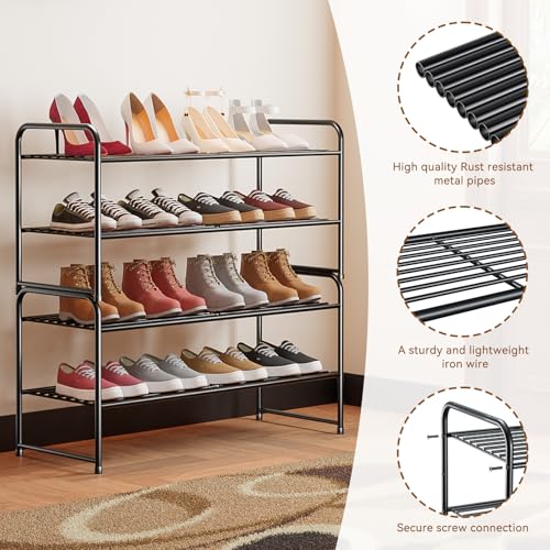 Image of Standard Shoe Rack 2-Tier 32.5 Inches Wide, Free Standing Shoe Organizer for Indoor Outdoor | Adjustable Heavy-Duty Metal Shelf Ideal for Home Entryway Closet & Garage Balcony | Black