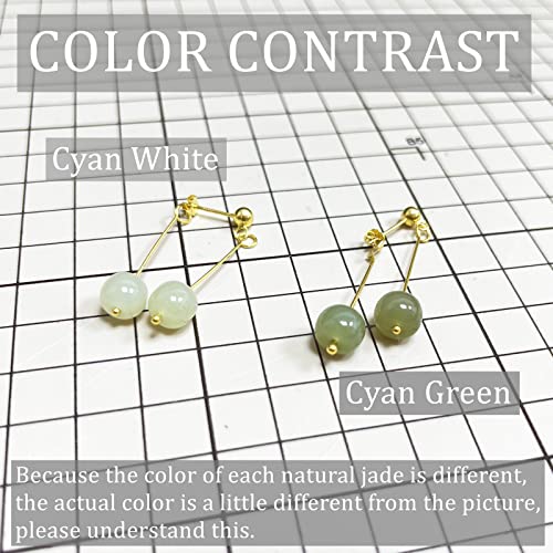 Looyuupee Natural Hetian Jade Bead Earrings, Lucky Green Jade, Dainty Green Real Jade Charm Pendant Jewelry Studs, Handmade Earrings Stud Hoop Earrings For Women (925 Sterling Silver With Gold Plated) #TOP2