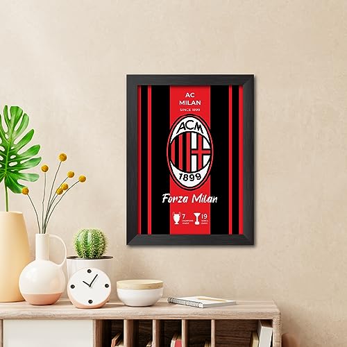 Image of TenorArts AC Milan Football Club Poster White Logo Laminated Photo Frame Painting with Matt Finish Black Textures(12 inches x 9inches)