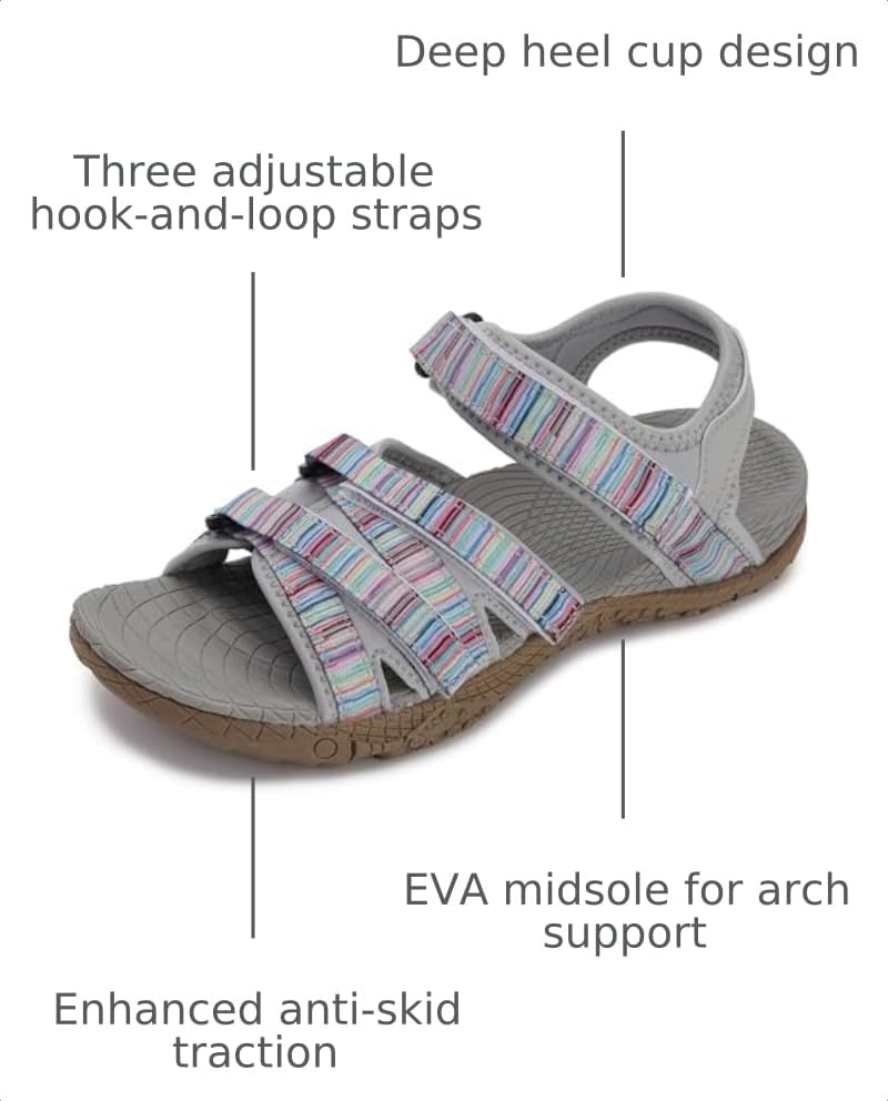 Image of WHITIN Women's Hiking Sandals with Arch Support for Outdoor Adventure C51 | Supportive Footbed with Cushioned Comfort, Breathable Open-Toe Structure, Adjustable 3-Strap Design for a Personalized Fit