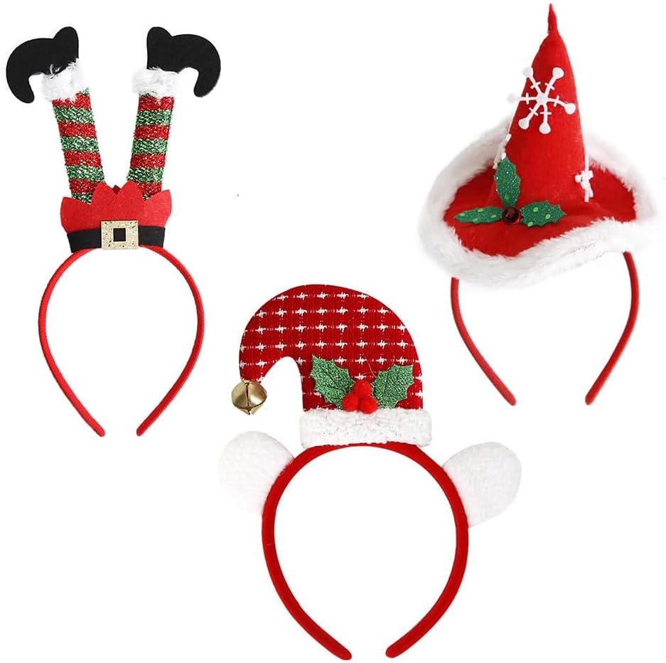 ikasus 3pcs Christmas Clown Hat Santa Tiaras Legs, Reindeer Antlers Elf Hat for Kids Christmas Party