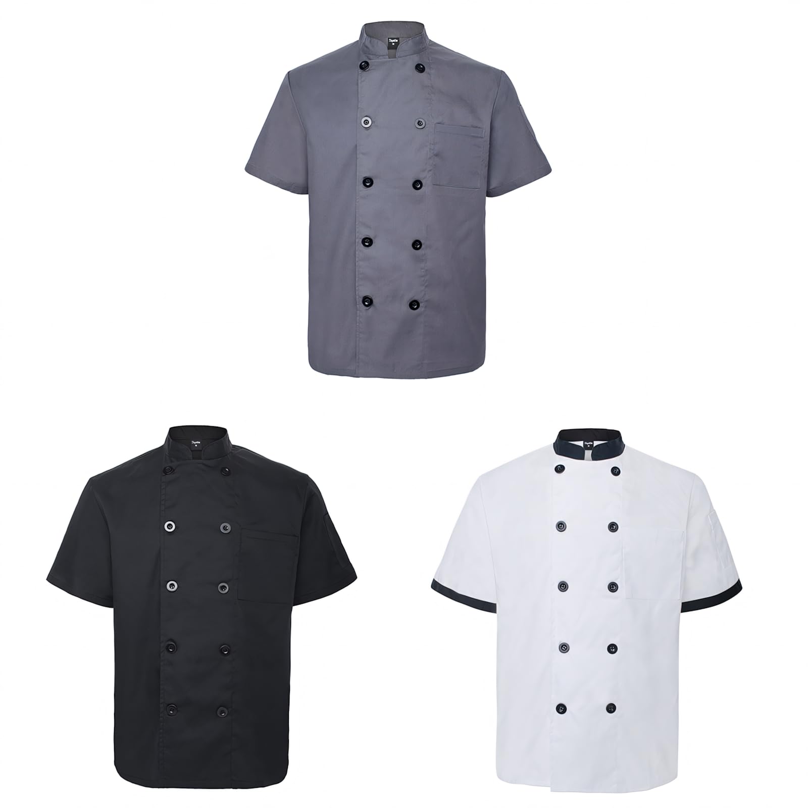 TopTie 3 Chaquetillas Cocinero Hombres & Mujeres Chaquetas Cocina Manga Corta Chef Uniforme Ropa para Hostelería Restaurante