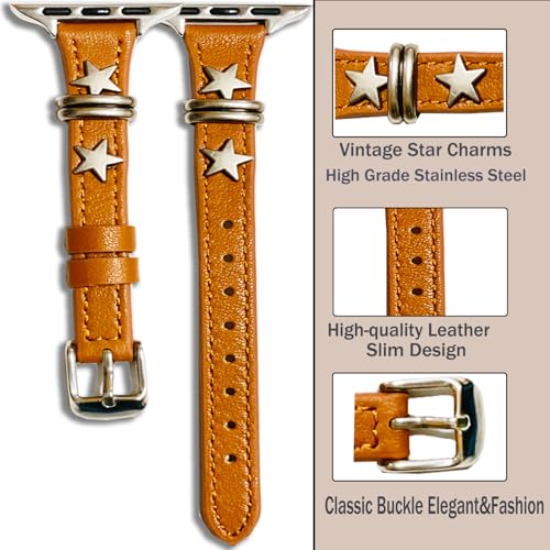 Leather Slim Brown Black Star Band Compatible Apple Watch Women Z46 by Jullstar - Used condition - Image 2