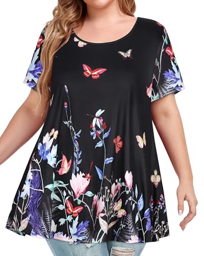 Image of JOELLYUS Plus Size Tops for Women Tunic Floral Casual Short Sleeves T Shirts Flowy Blouses 2026