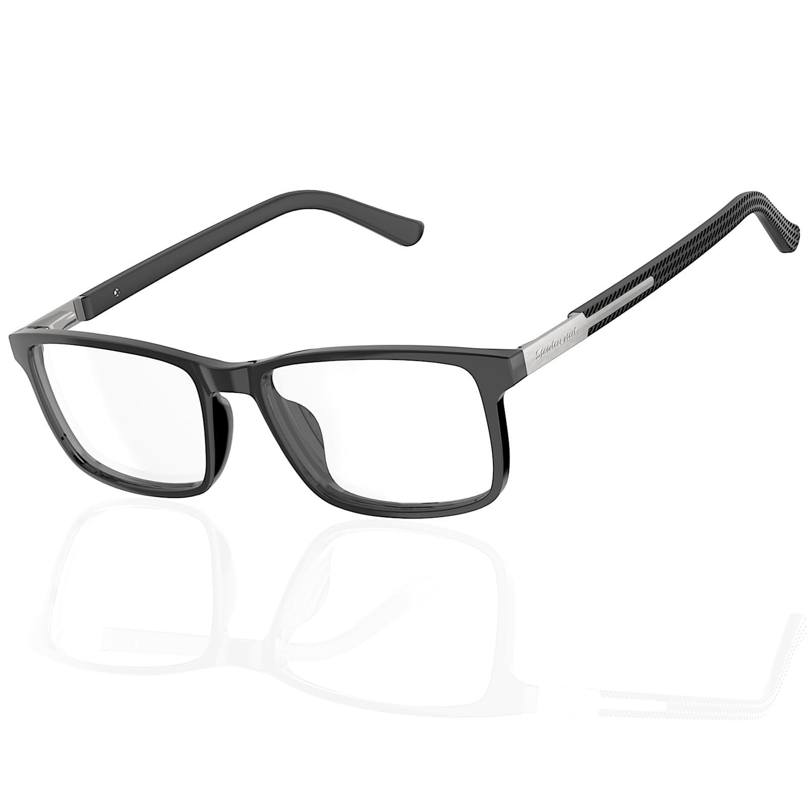 Amorays Lesebrille Herren Flexibler TR90 Rahmen Edelstahlbügel Gummibügel Lesebrillen with Federscharnier 8092