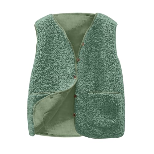 Generisch Teddy Fleece Weste Damen Fleecejacke V-Ausschnitt Knöpfen Teddyfleece Ärmellos Jacke Kurz Winter Warm Teddyweste Outdoor Winterjacke Plüschweste Übergangsjacke Pelzjacke
