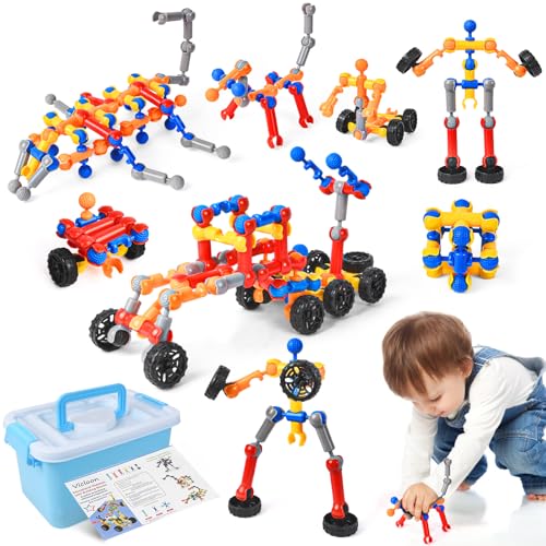 Vicloon Konstruktionsspielzeug, 135-teiliges Baustein-Set mit Aufbewahrungsbox, Kinder Bauen Mint-Spielzeug, Pädagogisches Bauspielzeug Set, Geburtstagsgeschenke für Jungen und Mädchen von 3 Jahr