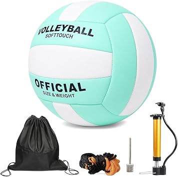Beach Volleyball, Official Size 5 Soft Touch Volleyball, Waterproof Volleyball, Sand Sports PU Ball with Pump Needles Indoor Outdoor, Beach Play Pool Training Game
