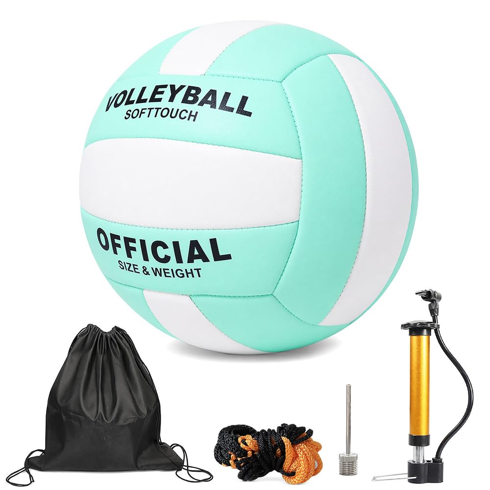 Agarte Beach Volleyball, Official Size 5 Soft Touch Volleyball, Waterproof Volleyball, Sand Sports PU Ball with Pump Needles Indoor Outdoor, Beach Play Pool Training Game (Green)