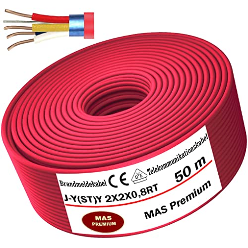 MAS Premium Von 5 bis 250m Brandmeldekabel Telekommunikationskabel J-Y(ST) Y 2X2X0,8 RT Fernmeldekabel Fernmeldeleitung Brandmeldeleitung (50m)