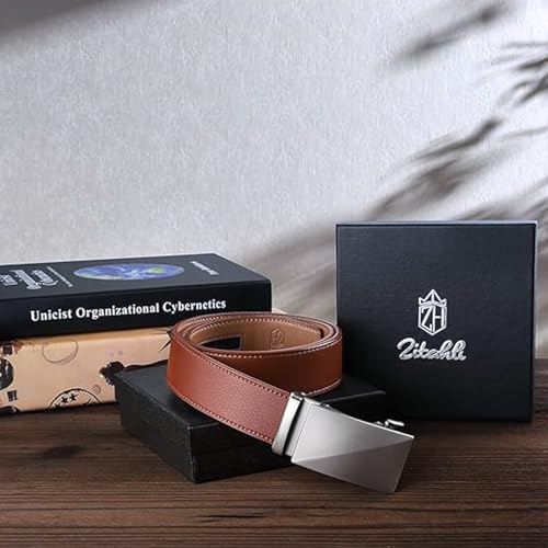 Image of Zitahli Belt Men,Leather Ratchet Belt for Men Dress Casual Every Day with Adjustable Buckle,Trim to Fit For Gift