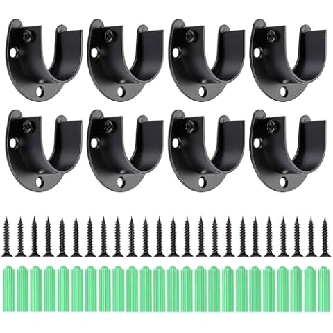 Shonmogar Closet Rod Bracket 8 Pack Heavy Duty Closet Rod Holders with Screws, Stainless Steel Closet Rod End Support Bracket for Wardrobe Curtain Shower Black Closet Rod Holder for 1 Inch Rod Cover