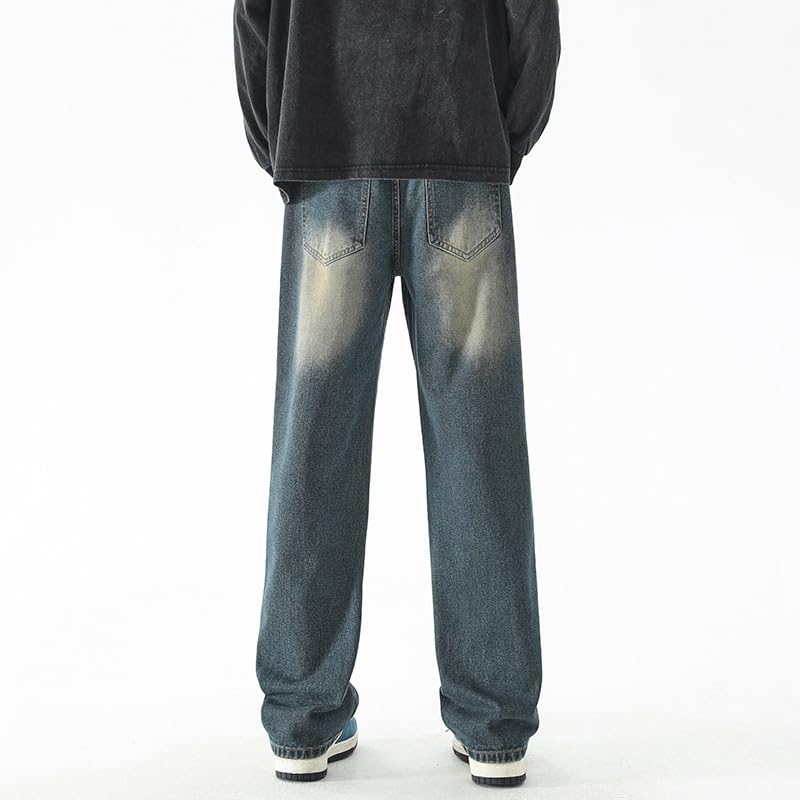 Men's Black Jeans Drawstring Waist Loose Fit Straight Leg Denim Pants4