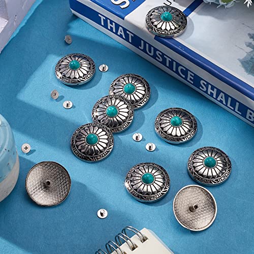GORGECRAFT 10Pcs 1-Hole Turquoise Buttons Western Conchos Screw Back Round Metal Decorative Conchos Flat Round With Sunflowers Pattern For Diy Luggage And Hardware Accessories - Image 4