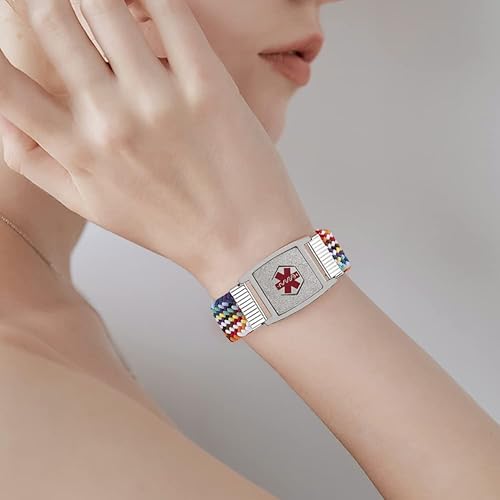 Miniatura 6 de Pulsera de alerta médica personalizada de nailon trenzado elástico médico, pulseras de identificación de emergencia, grabado gratis, pulsera de