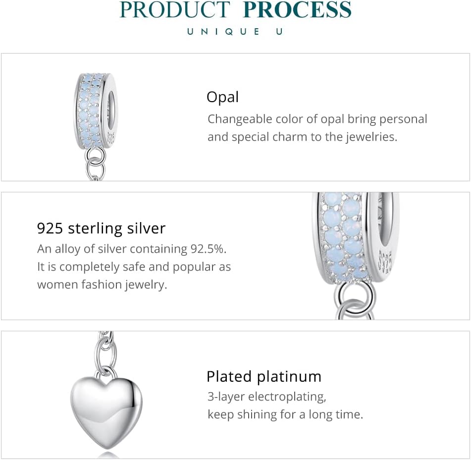 Safety Chain Charms with 2 Rubber Spacer Stoppers 925 Sterling Silver Beads fit Pandora Bracelet for Women