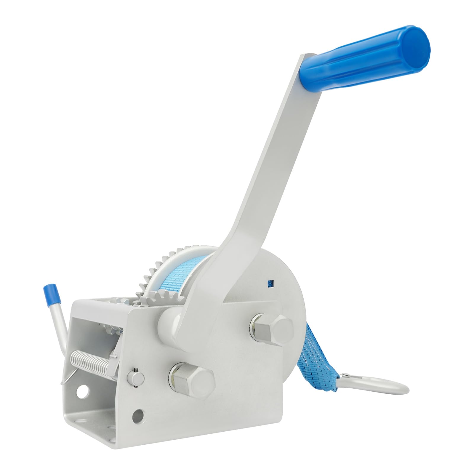 Cabrestante manual con 3 niveles de transmisión (3:1/5:1/10:1), cabrestante manual con correa de 7,5 m y bloqueo de seguridad contra ruedas traseras, cable de mano portátil para remolques y