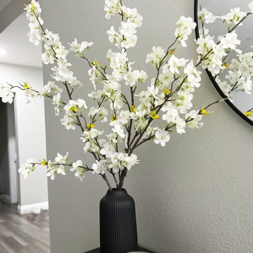 Jadeunm 3 Stück Künstliche Kirschblütenzweige 100cm Deko,Weiß Kirschzweige Frühling Kirschblüten Zweige Künstliche Blumen Kirschzweige Magnolienzweig Seidenblumen Frühlingsblumen Kunstzweige Sakura