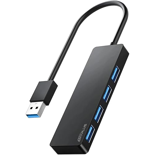 ANYPLUS USB 3.0 Hub, 4 Port USB Hub Splitter,Portable USB Adapter Mini Multiport Expander for Desktop, Laptop, Xbox, Flash Drive, HDD, Console, Printer, PC, Keyboards, HP, Dell - 25 cm - Black-Plastic