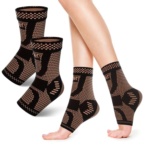 Copper Ankle Brace, Copper Infused Ankle Support Compression Sleeve for Foot Pain Relief, Plantar Fasciitis, Sprained Ankle, Achilles Tendonitis, Open Toe Compression Socks for Men Women(M)