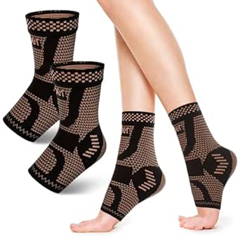 Copper Ankle Brace, Copper Infused Ankle Support Compression Sleeve For Foot Pain Relief, Plantar Fasciitis, Sprained Ankle, Achilles Tendonitis, Open Toe Compression Socks For Men Women(M