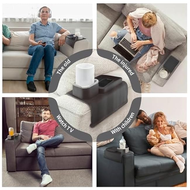 Couch Cup Holder Tray, Silicone Couch Drink Holder, Strong and Weighted Phone/Remote Sofa Cup£¬Gifts for Mom, Dad, Husband, Couch Remote Control and Phone Organizer (Black)