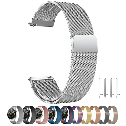 ZLZKJS Edelstahl Mesh Uhrenarmband, 14mm 16mm 18mm 20mm 22mm 24mm Magnetverschluss Smartwatch Schnellverschluss Metall Ersatz Armband für Damen Herren Watch Uhren Ersatzband (Silber, 22mm)