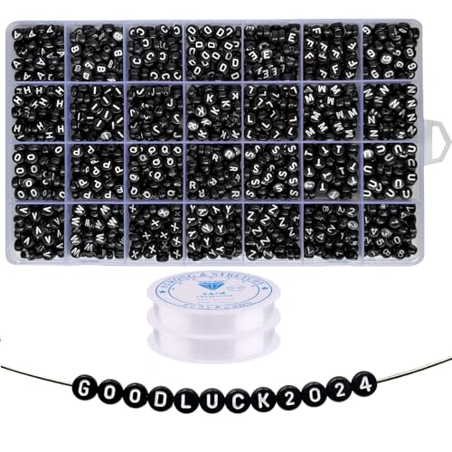Image of Amaney 1400pcs 4x7mm Black Round Acrylic Alphabet Letter Beads A-Z and Number Beads for Jewelry Making Bracelets Necklaces Key Chains